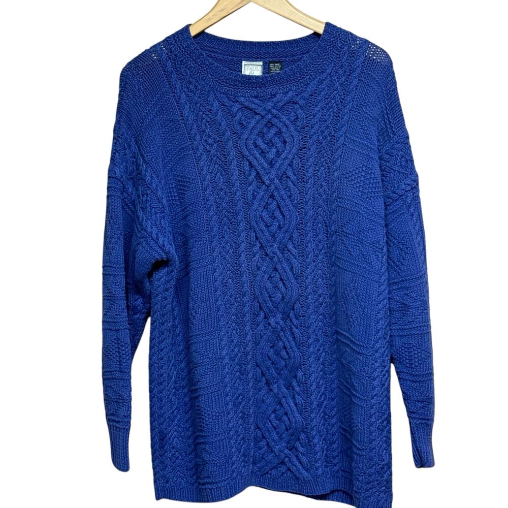 Vintage 90s Paul Et Duffier Heavy Cotton Cable Knit Sweater Purple Size Large